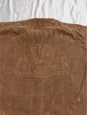 Tommy Bahama Dice Cards Silk Brown Pigment Print Shirt Men's SS L Camp Shirt(A11